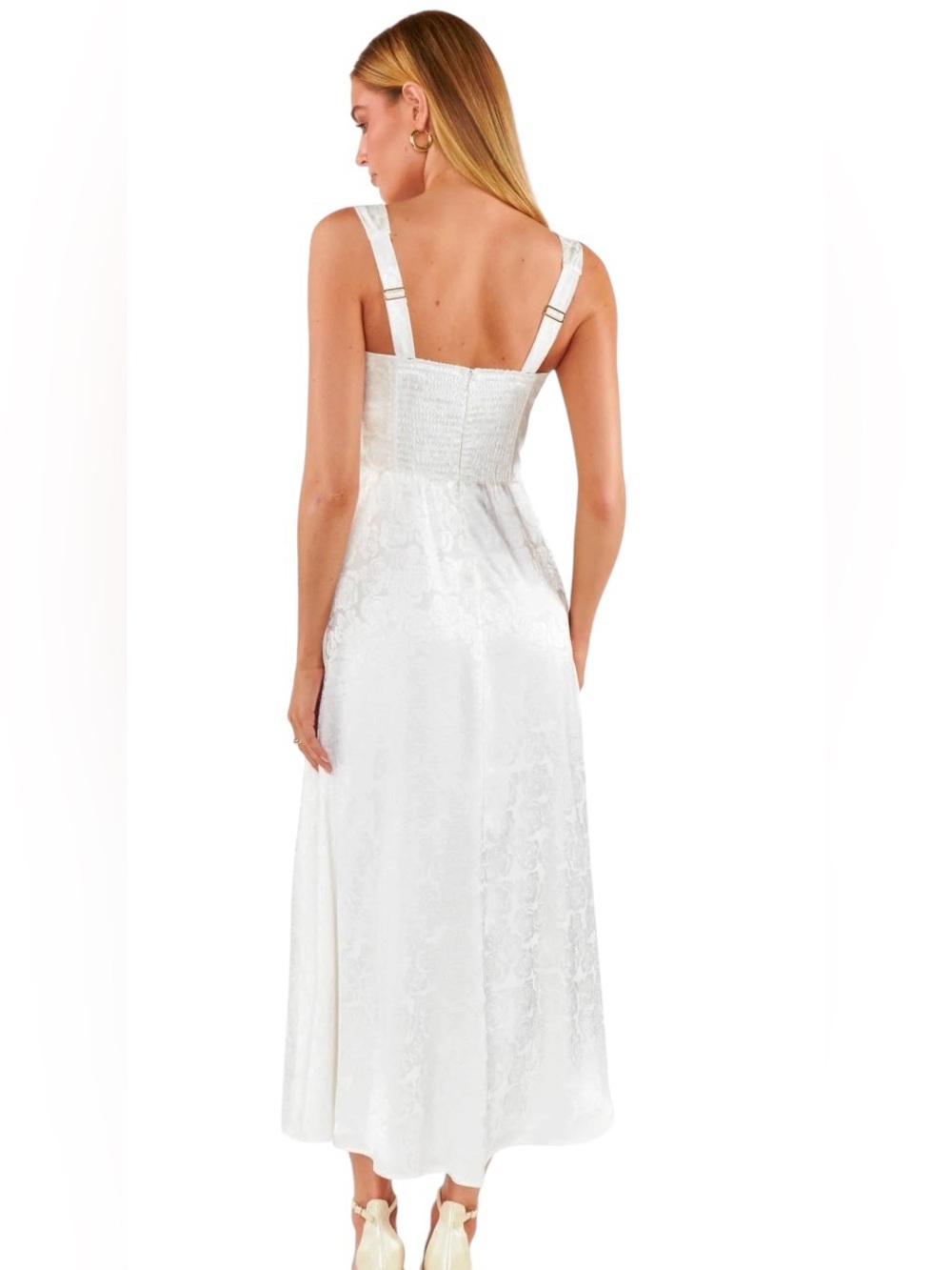 Show Me Your Mumu Nina Midi Dress Womens XXL White Rose Satin Lined Smocked Back - Picture 2 of 13